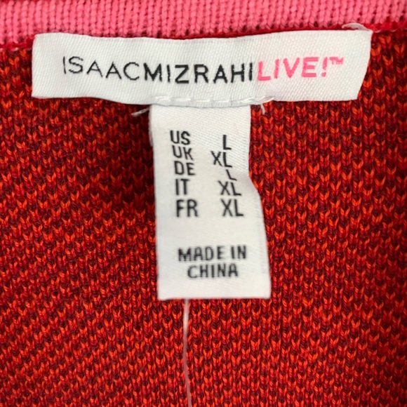 Isaac Mizrahi Choice Pattern Jacquard Cardigan Red Plaid Large New - Picture 2 of 7